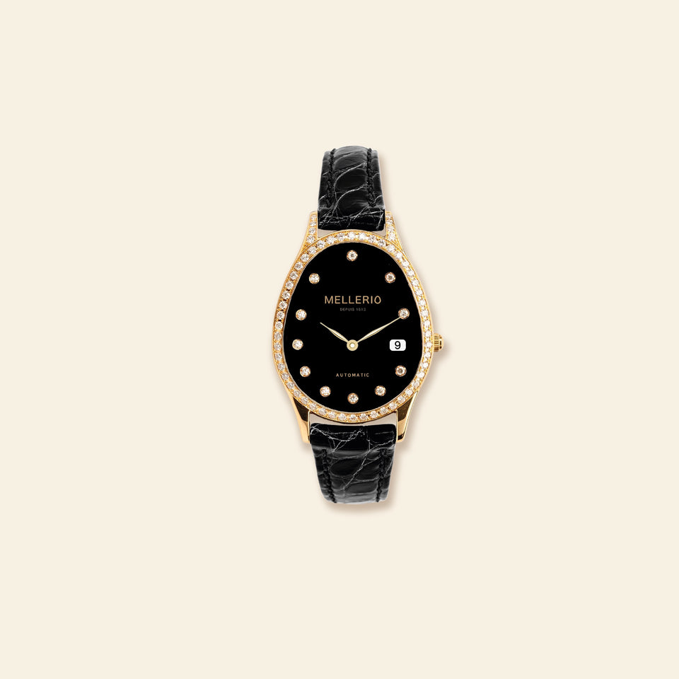 Mini M cut Paved Watch - Black Dial