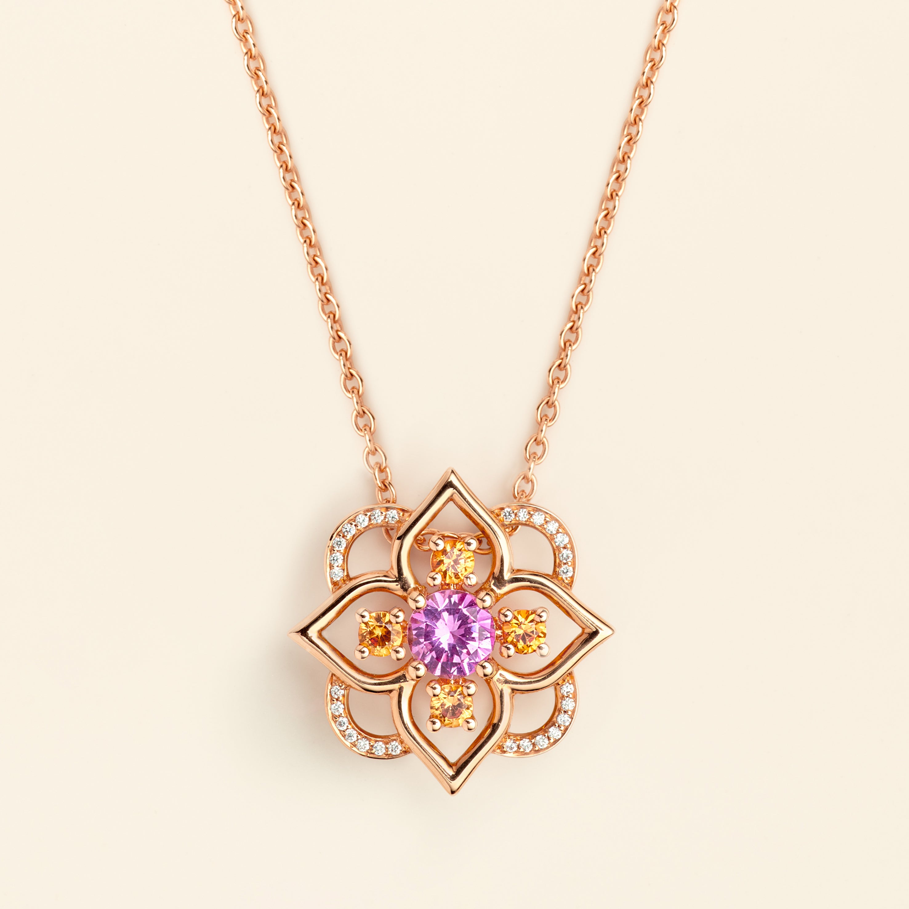 Giardino Necklace Pink Sapphire – Jewelry necklace in pink gold 18k with pink  sapphire and spessartites – Mellerio