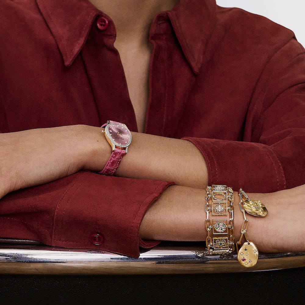 Montre Mini M cut pavée - Cadran rose