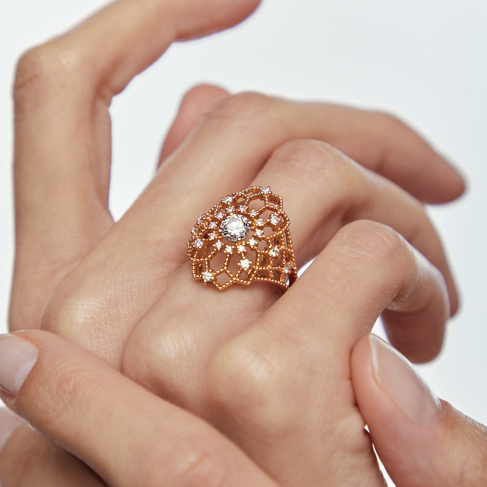 Bague Diamant et Or Blanc Maglia Bague de Luxe Joaillerie Mellerio