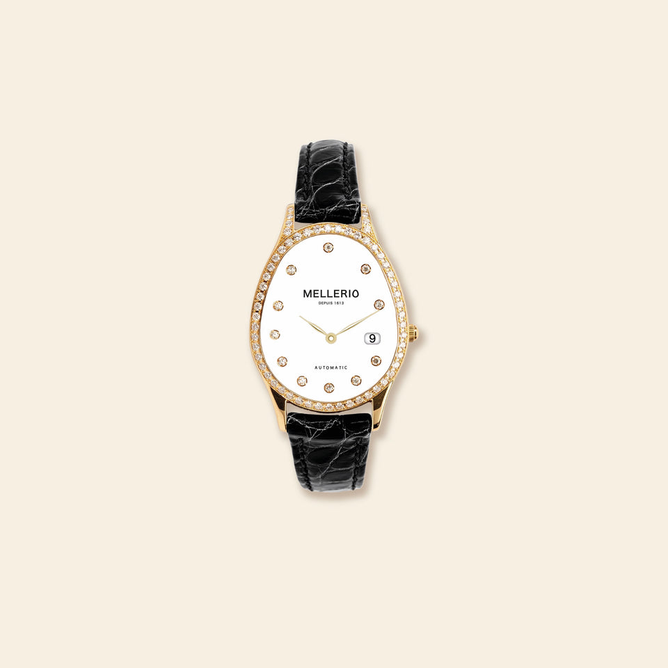 Mini M cut Paved Watch - White Dial