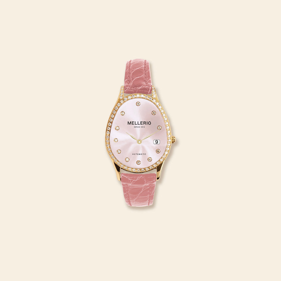 Mini M cut Paved Watch - Pink Dial