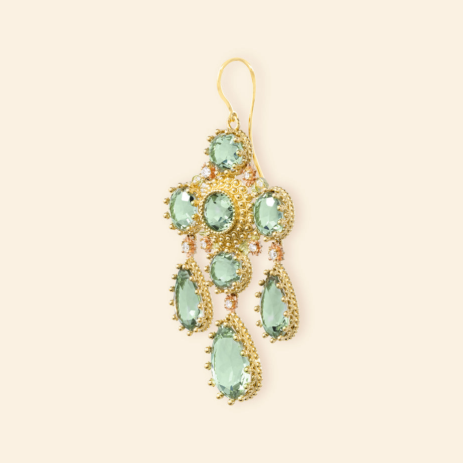 Boucle d'oreille Girandole Pierreries Prasiolites