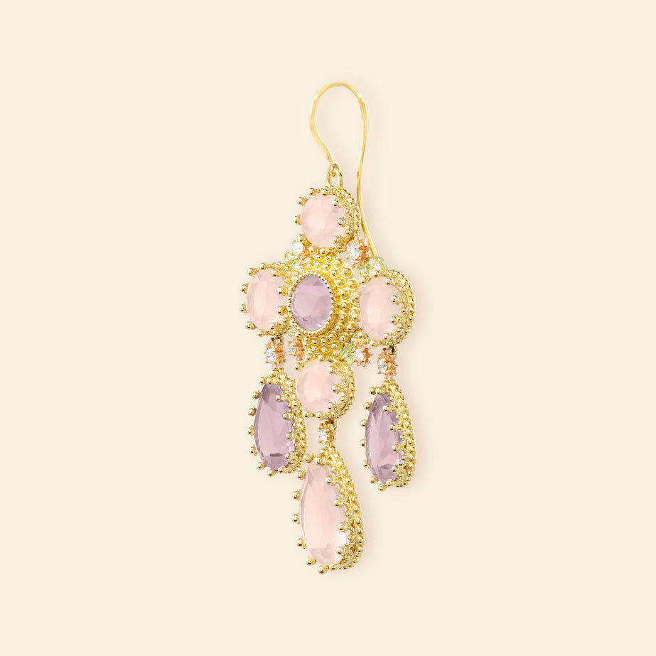 Boucle d'oreille Girandole Pierreries Rose