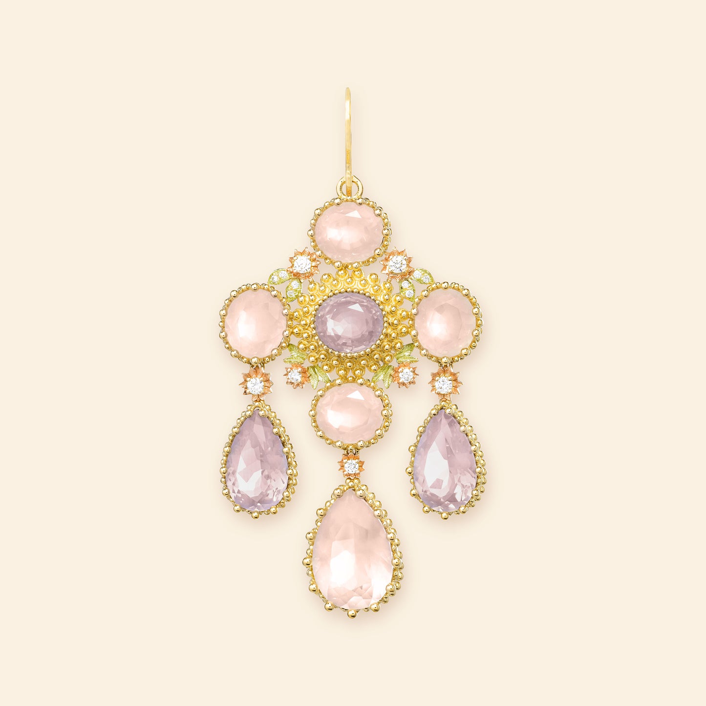 Boucle d'oreille Girandole Pierreries Rose