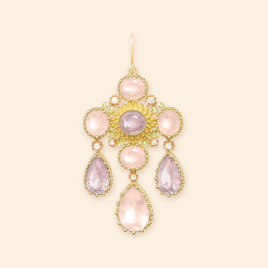 Boucle d'oreille Girandole Pierreries Rose