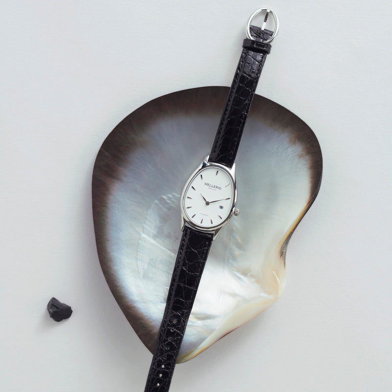 M cut Watch - White gold with White Dial