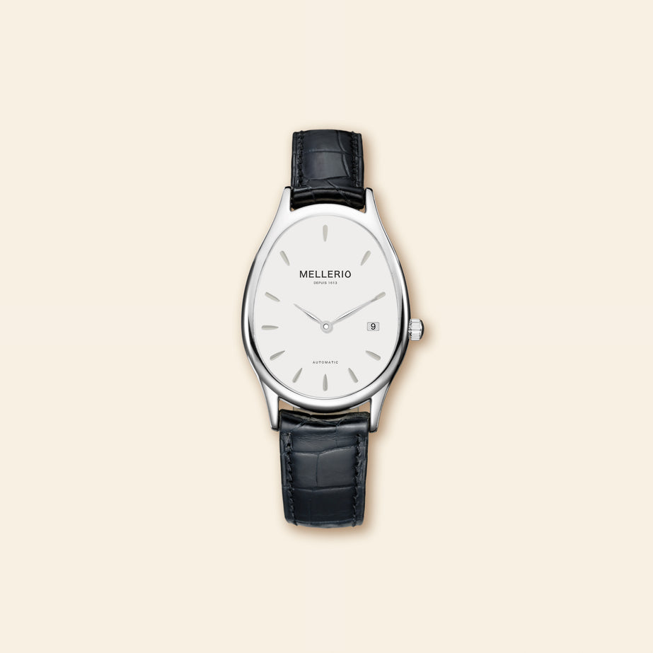M Cut Watch Steel White Dial Mellerio
