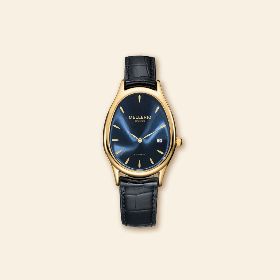 M cut Watch - Yellow gold with Navy Blue Dial