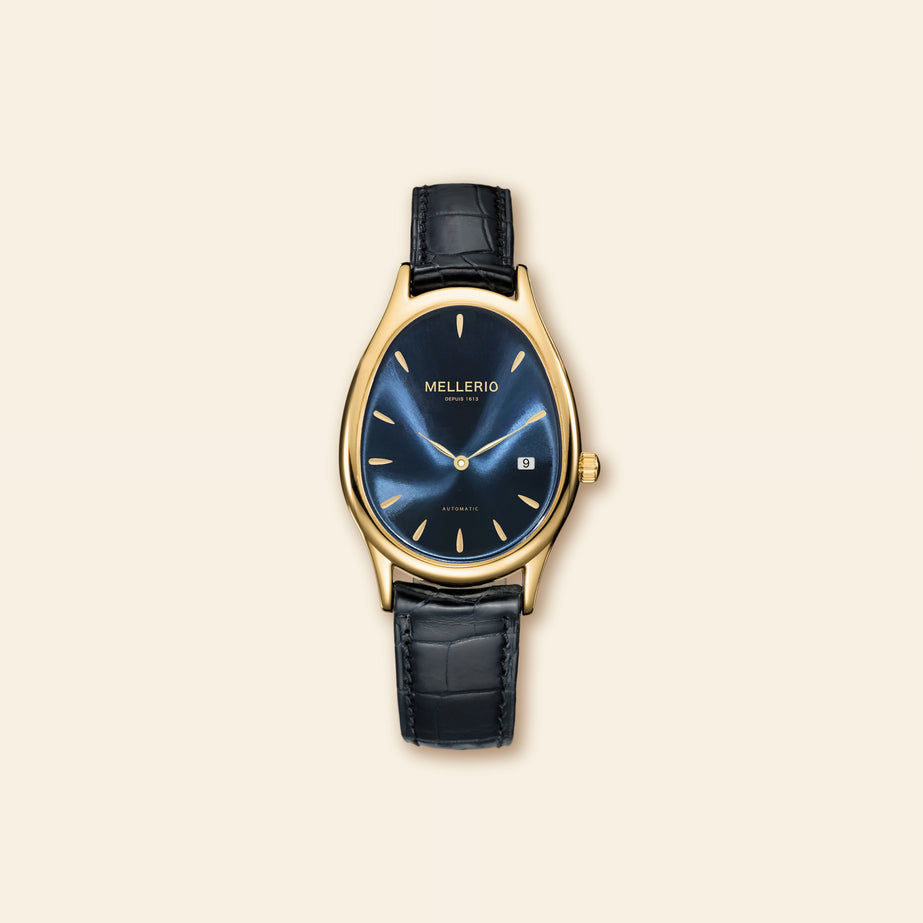 M Cut Watch - Yellow gold with Navy Blue Dial