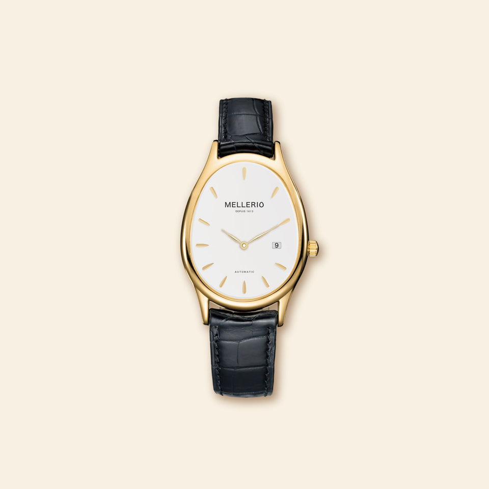 M cut Watch - Yellow gold with White Dial