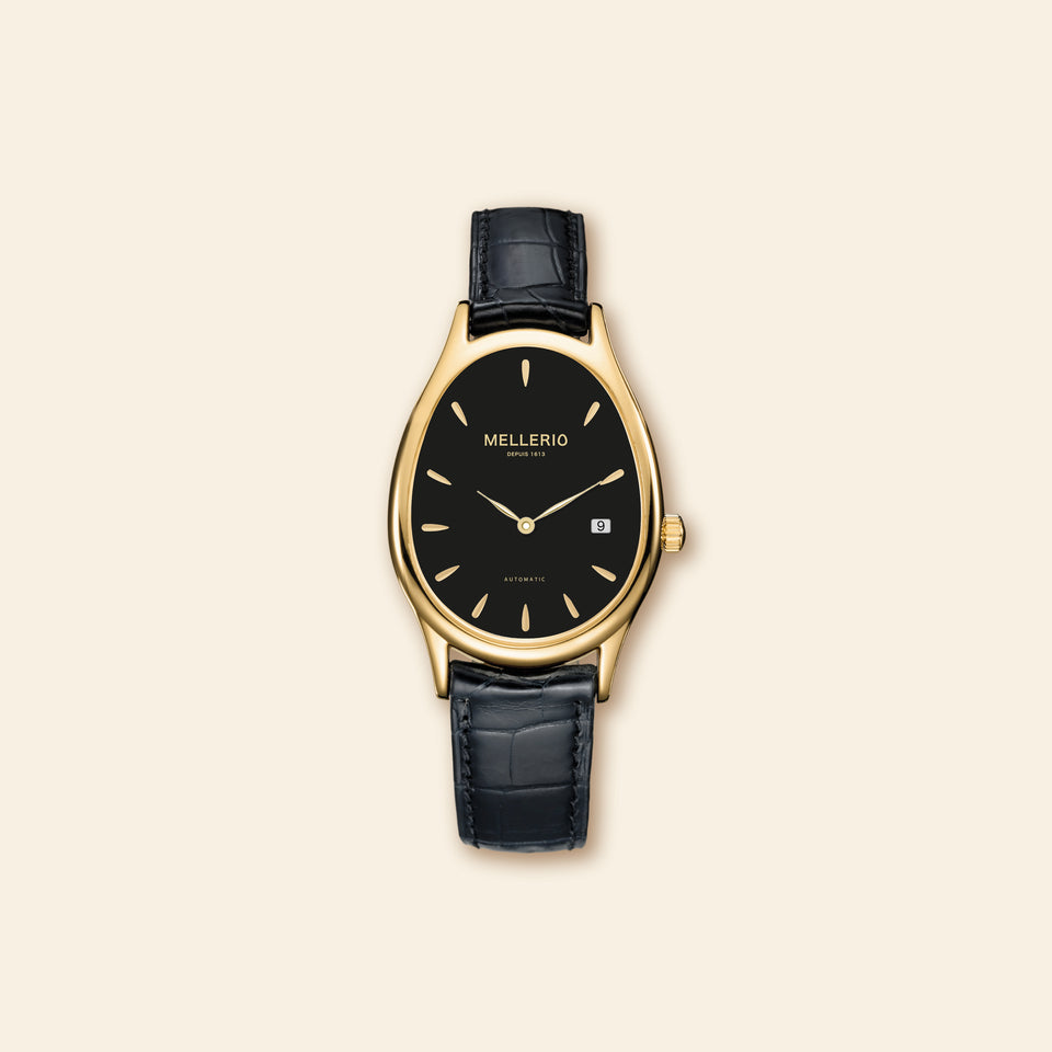 M Cut Watch - Yellow gold with Black Dial